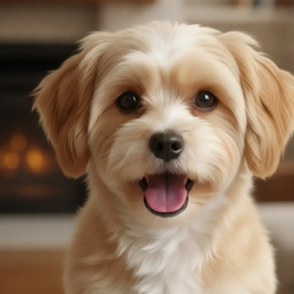 photo of a dog with a loose open mouth, tongue slightly visible, soft eyes