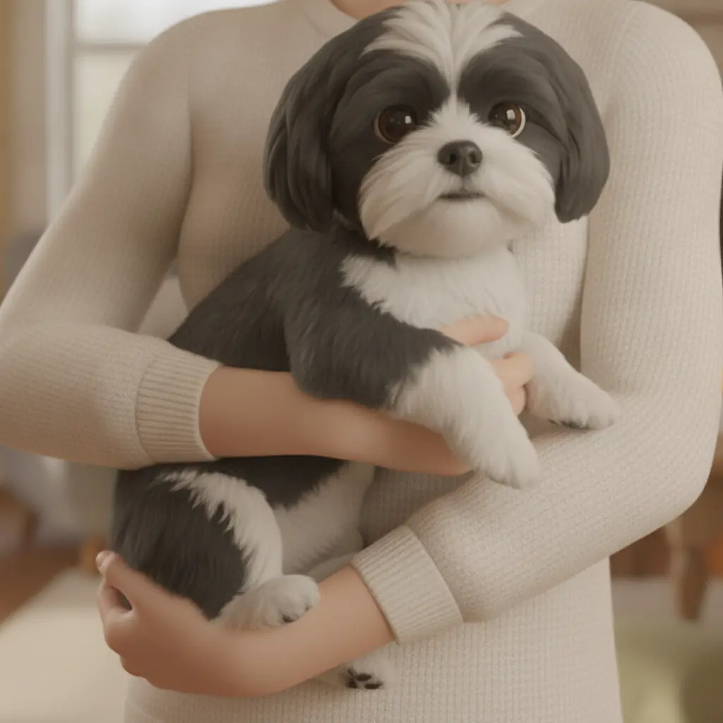 photo of a person calmly watching their own dog during a quiet moment at home
