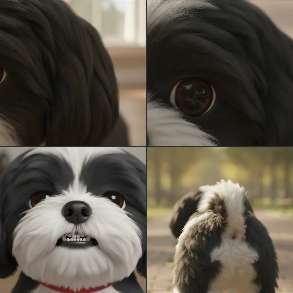 photo of a dog showing multiple signals at once, such as a low tail with lip lick and turned head
